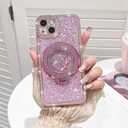 NITITOP Compatible with iPhone 15 Plus Case with Quicksand Stand Holder Pink Glitter Sequin Design for Girls Women Luxury Bling Diamond Frame Soft TPU Shockproof Protective Phone Cover - Pink
