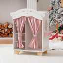 ROBUD Wooden Play Armoire Closet for Dolls, Doll Closet Furniture Wardrobe with 5 Hangers, Mirror, Velvet Curtains, Fits 1620 Inch Dolls & Doll Clothes, Gift for Boys & Girls Ages 3+, Small