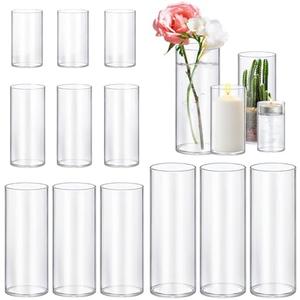 12 Pack Glass Cylinder Vases 4,6,8,10 Inch Tall Clear Flower Vase Hurricane Floating Candle Holder for Table Centerpiece Wedding Home Decor.n1 Cracked
