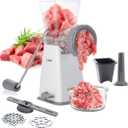 LHS Manual Meat Grinder with Stainless Steel Blades Heavy Duty Powerful Suction Base for Home Use Fast and Effortless for All Meats-Gray