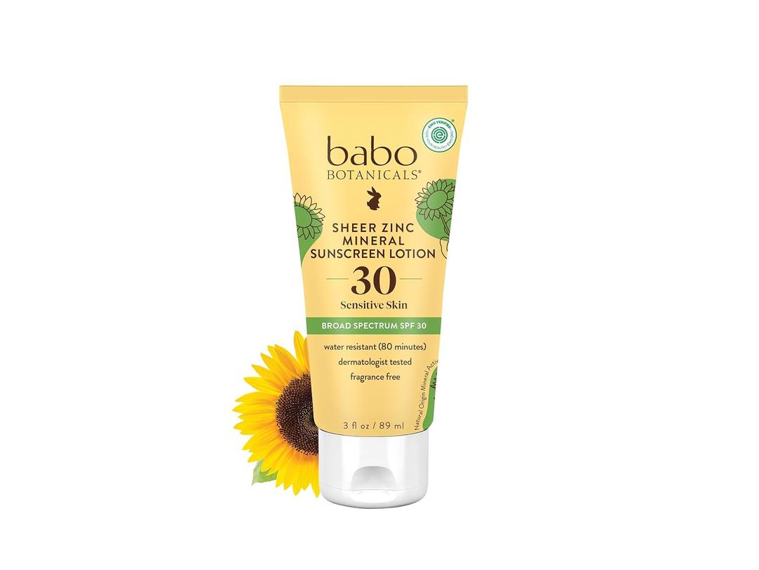 Babo Botanicals Sheer Zinc Mineral Sunscreen Lotion SPF30 - Natural Zinc Oxide - Shea Butter - Face & Body - Water Resistant - Fragrance-Free - EWG Verified - Vegan - For all ages 