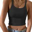 95% Cotton Ribbed Crop Tank Tops for Women Racerback Scoop Neck Slim Fitted Basic Cropped Tank Top (Small, 1# Short Black)