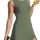 NIASHOT Athletic Dress for Women Mini Crew Neck Sleeveless Built in Shorts with Pockets Tennis Golf Dress, Medium