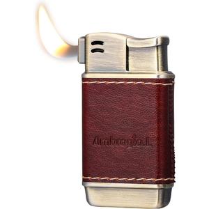 Ambrogio.L Pipe Lighter - Genuine Leather Adjustbale Soft Flame Refillable Butane Gas Lighter - Boxed Bronze Brushed
