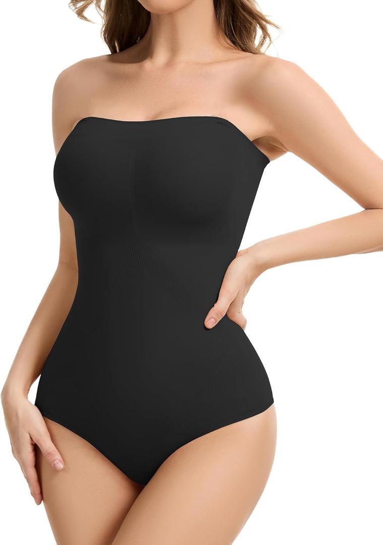 Strapless Shapewear Bodysuit for Women Tummy Control Seamless Full Body Shaper Bodysuit Under Dress (X-Large, Black-brief)