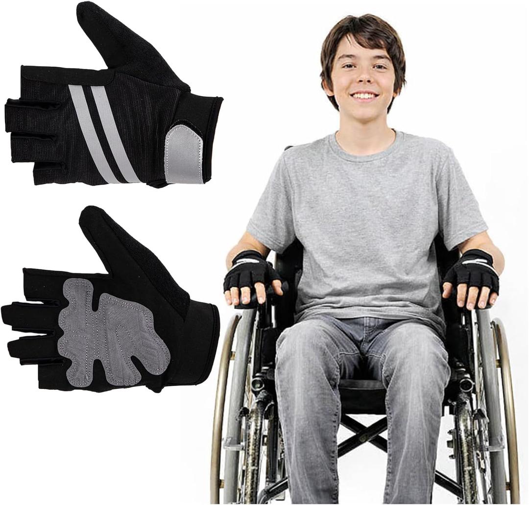 1 Pair Wheelchair Gloves for Men, Gloves for Wheelchair Users Women with Anti-Wear Foam Padding and Shock Absorption, Anti Vibration Gloves Breathable & Reflective, Wheelchair Accessories Large