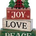 4 Pcs Christmas Table Decor Christmas Tree Centerpiece Joy Peace Love Sign Rustic Decorative Tree Block Signs Gift Winter Tiered Tray Decor Farmhouse for Home Xmas Party Kitchen Shelf