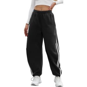 Sweetmoon Barrel Sweatpants Women - Track Pants Drawstring Fleece Joggers for Women Athletic Baggy Sweat Pants for Girls (Black, XL)