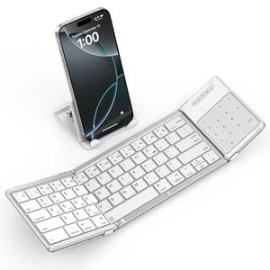 SODI Foldable Keyboard with Touchpad, Portable Wireless Keyboard for Mac with Stand Holder and PU Leather Cover, Rechargeable Pocket Folding Key Board for iPad, iPhone, Mac iOS Tablets & Laptop