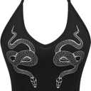 SHENHE Women's Y2k Halter Neck Snake Print Top Sleeveless Fitted Gothic Crop Cami Top Black X-Large