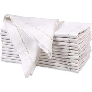 Ramanta Home Hemstitched Dinner Napkins Set of 9 - White, 18x18 Inches - Premium Textured Cotton Soft Cloth Napkins - Durable and Reusable for Weddings or Everyday Use