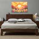 Boho Sun Wall Art Abstract Bohemian Sunset Picture Prints Watercolor Mountain Landscape Paintings Wildflowers Canvas Poster for Living Room Bedroom Farmhouse Decor Framed(Sun,16.00" x 24.00")