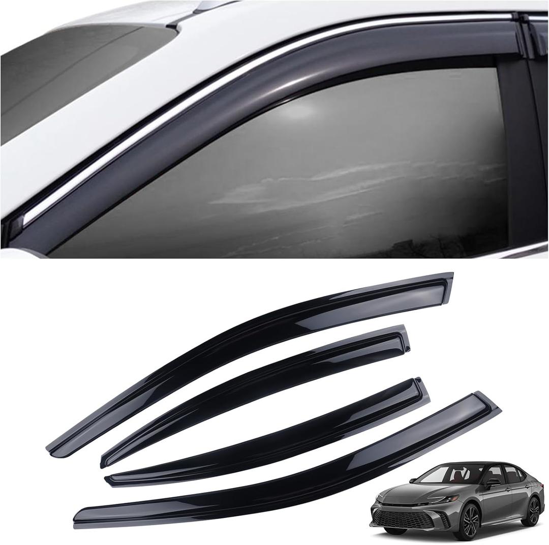 4 Pieces Tape-on Extra Durable Rain Guards Fit for 2025 2026 Toyota Camry,Window Deflectors,Window Visors (Smoke Black)