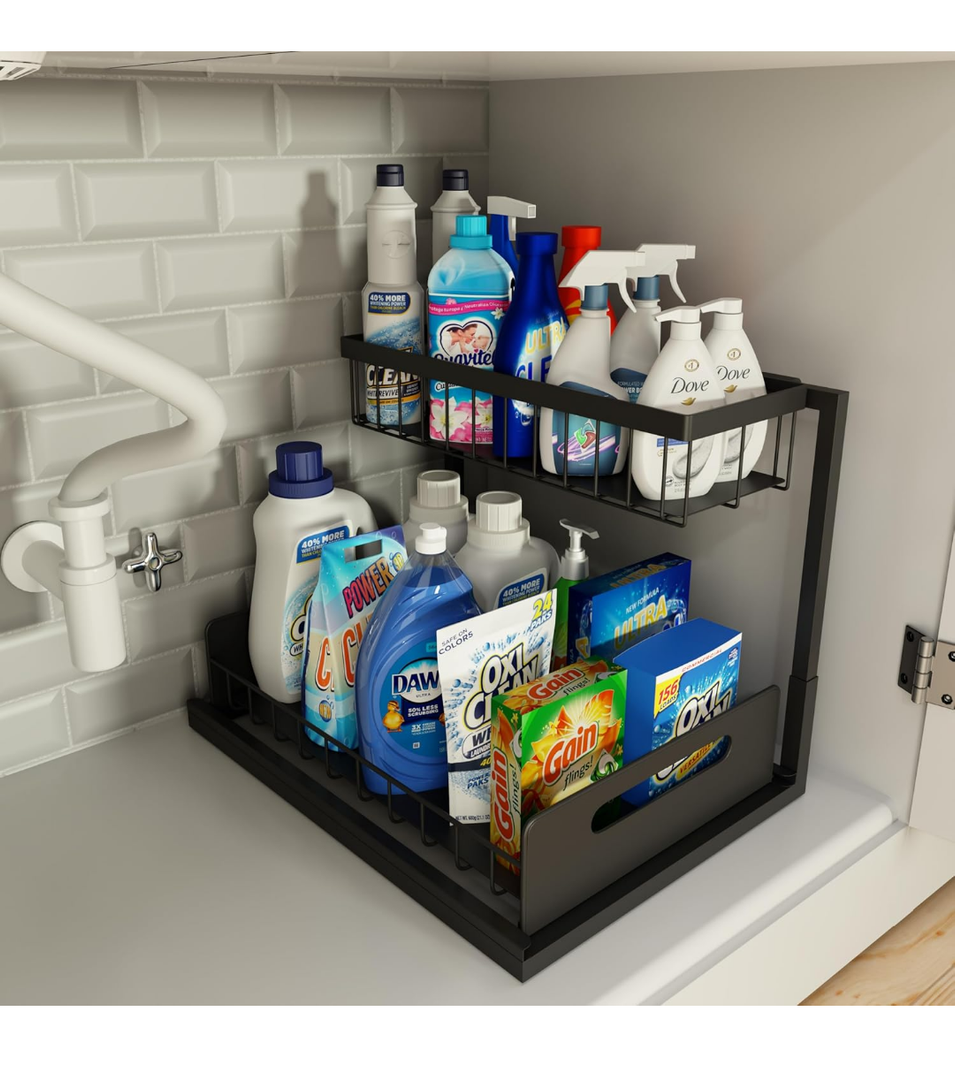 Under Sink Organizer – Perfect 2 Tier Under Sink Organizers and Storage | Kitchen Sink Organizer, Under Kitchen Sink Organizer, Sink Organizer, Under the Sink Organizer for a Clutter-Free Space