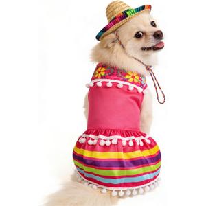 Dog Mexican Costume Pet Dog Cinco De Mayo Outfit with Hat (Pink M)