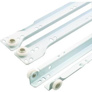 Prime-Line MP7211 Drawer Slide Kit  Replace Drawer Track Hardware  Self-Closing Design Fits Most Bottom/ Side-Mounted Drawer Systems 17-3/4 In. Steel Tracks, Plastic Wheels, White (1 Pair)