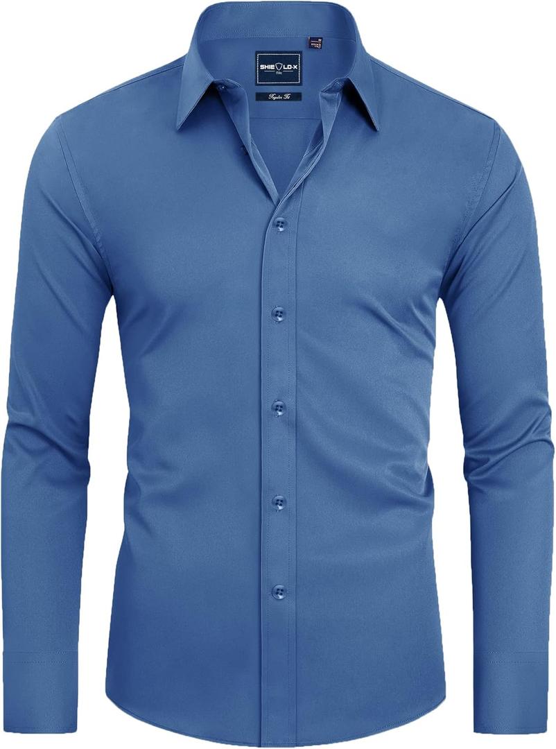 Alimens & Gentle Slim Fit Mens Dress Shirts Long Sleeve Dress Shirts for Men Stain Sheild Button Down Shirt Men Big (Large, Blue Mood)