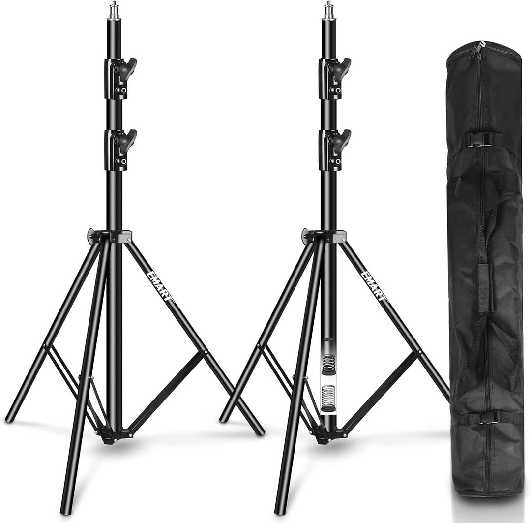 EMART 2 Pack Heavy Duty Light Stand 8.5ft, Spring Cushioned, Aluminum Construction, Photo Video Studio Tripod with Carrying Bag for Photography Lighting, Softbox, Flash