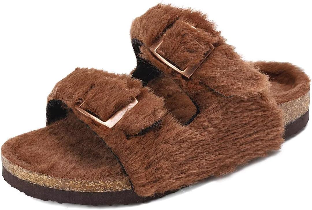 EQW Girls Open Toe Slipper with Cozy Lining for Kids (2.5 Big Kid, Winter Brown)