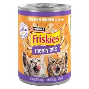 Friskies Meaty Bits Chicken Dinner Chunks in Gravy Canned Wet Multi Cat Food, 13.5-oz can, 12 count