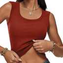 Women Wide Strap Ribbed Cropped Tank Tops 2026 Summer Trendy Crop Top Tight Fit Basic Sleeveless Camisole, M