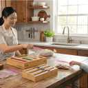 9-in-1 bamboo storage bag rack with cutter, suitable for kitchen drawer and wall storage, compatible with gallons, quarts, aluminum foil and cling film, sandwich, snack Bags