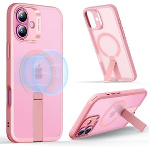 ESR for iPhone 16 Pro Max Case with Kickstand, Military-Grade Shockproof Protection, Magnetic Fully Adjustable Flickstand Phone Case, Compatible with MagSafe Accessories, Boost Series, Frosted Pink