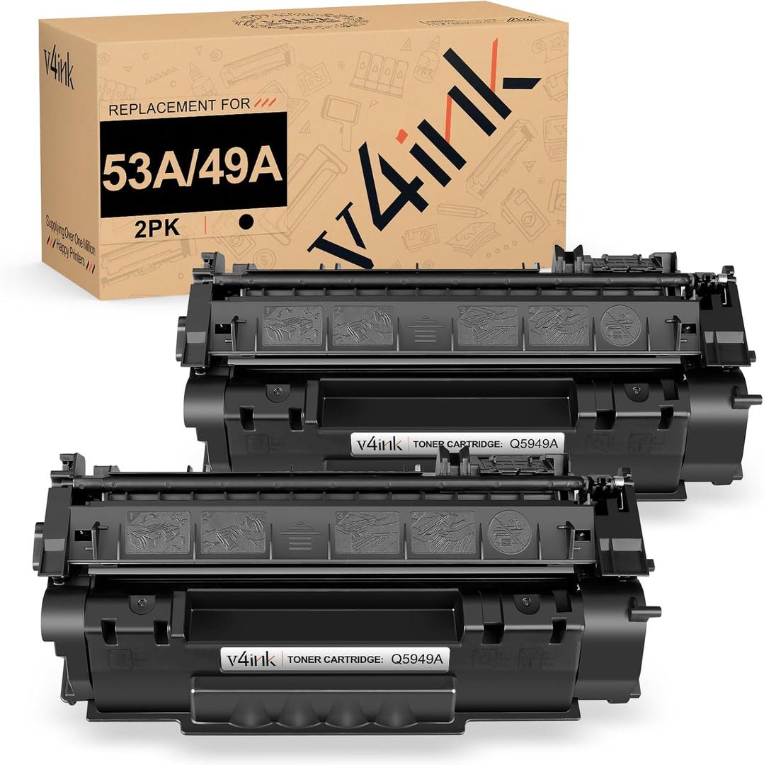 v4ink Compatible 49A 53A Toner Cartridge Replacement for HP Q5949A Q7553A for use with HP 1320 1320n P2015dn P2015 P2015n 3390 3392 1160 P2014 M2727nf MFP Printer (Black,2 Packs)