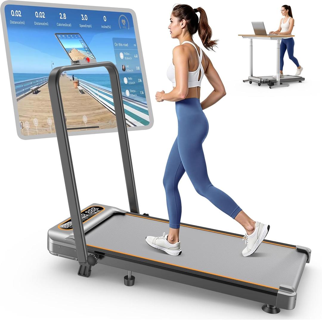 Rayspace Foldable Treadmill with 10% Incline Upgrade 3.5HP Low Noise Walking Pad Treadmill with Handle Bar 4 in 1 Portable Under Desk Treadmills for Home/Office, 350Lbs Capacity, APP & Remote Control