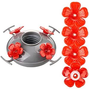 LaElvish Garden Hummingbird Feeder Base Replacement Bottom, Fits LaElvish Garden Hummingbird Feeders Only, Including Plastic Replacement Base and 4 Red Flowers