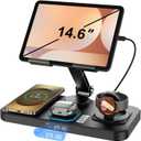 30W Wireless Charger for Samsung/Android Mag-Safe Charging Station with Clock/Light for Samsung S25/S24/S23 Ultra/Buds, for iPad/Tablet Foldable Stand, Watch Charger Only for Galaxy Watch 8/7/6/5,Black