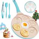 Pancake Pan Induction Egg Pan 7-Cup Mini Pancake Maker Nonstick Omelette Breakfast Egg Skillet Animal Pancake Molds, Induction Compatible (Blue)