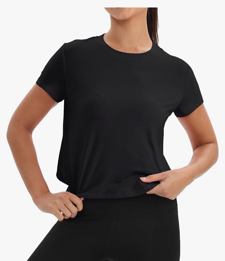 Mippo Workout Tops for Women Short Sleeve Yoga Shirts Athletic Gym Running Crop Top Loose Fit, S