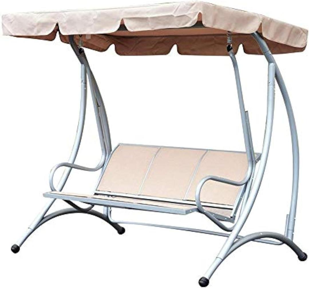 Ymiko Outdoor Swing Canopy, 3 Seat Chair Top Cover Swing Canopy Waterproof Cover for Patio Swing Garden Swing Outdoor (Beige)