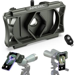 APEXEL 360 Telescope Phone Adapter, Upgraded Binocular Photo Adapter for Android & iPhone, Smartphone Mount for Telescope, Monocular, Microscope, Spotting Scope. (Including Bluetooth Shutter Remote) (Green)