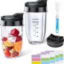 GuanQiao 2-Pack 18oz Blender Cups: Replacement For Ninja, With Sip/Seal Lid, Cleaning Brush & 24pcs Writable Labels. Fits BN401/BN751/BN801/BN800/BL450/BL456/BL480/Foodi SS401/SS101/TWISTi SS151/SS351