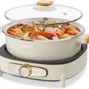 Dezin Electric Shabu Shabu Pot with Removable Pot, 4L Electric Non-Stick Pot with Multi-Power Control, 3.7" Depth Electric Cooker with Tempered Glass Lid for Party, Family and Friend Gathering