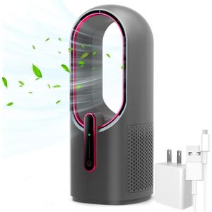 KONSIDEN Desk Fan Bladeless, 11.8 Inch Office Fan Small, Quiet, 3 Speed Adjustment, Touch Control, Easy to Clean, Desk Fans Small Quiet, Ideal for Office, Living Room, Bedroom (Gray/Dark Red)