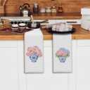 Chinoiserie Peony Hydrangea Kitchen Towels, Grandmillennial Floral Dish Tea Towels for Kitchen Decor, Blue and White Porcelain Flower Hand Towel for Bathroom Decor, 16x24 Inch Set of 2