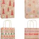 Infanote 24 pcs Christmas Gift Bags With Handles Kraft Paper Treat Candy Goody Goodie Bags Xmas Bulk Pack for Kids Adults Xmas Party Favor Supplies Holiday