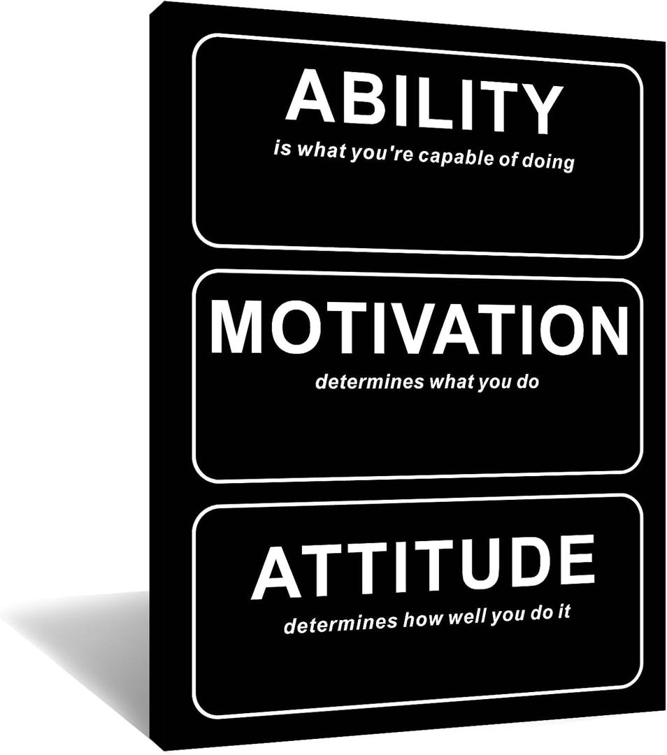 Motivational Poster Print Wall Art Home Decor Inspirational Attitude Ability Positive Quotes Picture Painting Artwork for Modern Bedroom Living Room Office Wooden Framed Ready to Hang [18''W X 24''H]
