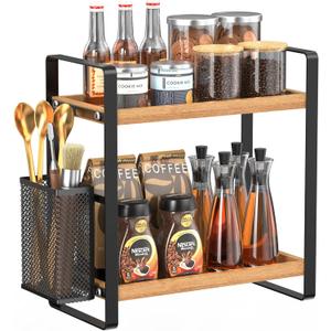 LEMIKKLE Coffee Bar Accessories and Coffee Mug Cup Holder, kitchen organizers and storage,Spice Rack Organizer for Countertop,Kitchen(basket) (With small basket)