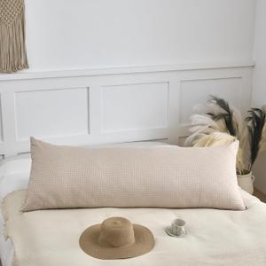 TSUTOMI Soft Waffle Weave Body Pillowcase 20" x 54", No Insert, Breathable & Skin-Friendly Body Pillow Sham, Decorative Waffle Weave Pillow Cover, Cream