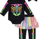 PROMOTED TO BIG SISTER Baby Girls Skeleton Halloween Costume Outfit Long Sleeve Skull Tulle Skirt Set (6-12 Months, Black)