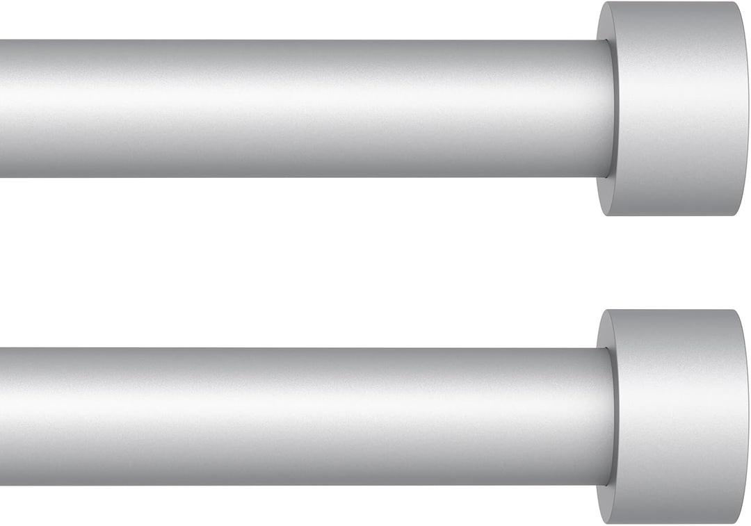 Silver Curtain Rods for Windows 48 to 84 or 88 Inch Max,2 Pack 5/8 Inch Diameter Small Curtain Rod Set,Heavy Duty Drapery Rods with Brackets for Bedroom, Living Room, Kitchen,Patio
