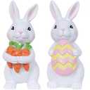 MEETYAMOR Easter Decorations, 4 PCS Bunny with Egg Carrots for Easter Decor, Farmhouse Rustic Resin Figurines Bunny Decorations Indoor for Home, Tables, Tiered Tray, Mantle