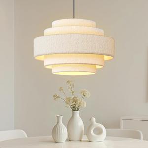 20'' Modern 5-Tier Chandelier, Large Plush Drum Pendant Light for Kitchen Island, Adjustable Height & White Shade, Coastal Hanging Lighting Fixture for Dining Room, Living Room, Bedroom, Foyer