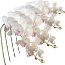 FagusHome 9 Heads Artificial Phalaenopsis Flowers 4 Pcs Artificial Orchid Flowers 42 inch Stem Plants for Home Dcor (Red-White)