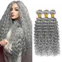 Giginger Sliver Grey Bundles Human Hair 300g 12 14 16 inch Deep Wave Human Hair Bundles Soft Sewn In 12A Unprocessed 100% Quick Weave for Black Women