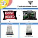 Sunny Side Up Monster Jam Grave Digger Twin Sheet Set - 3 Piece Kids Bedding Set Includes Pillow Cover - Super Soft Microfiber Sheets